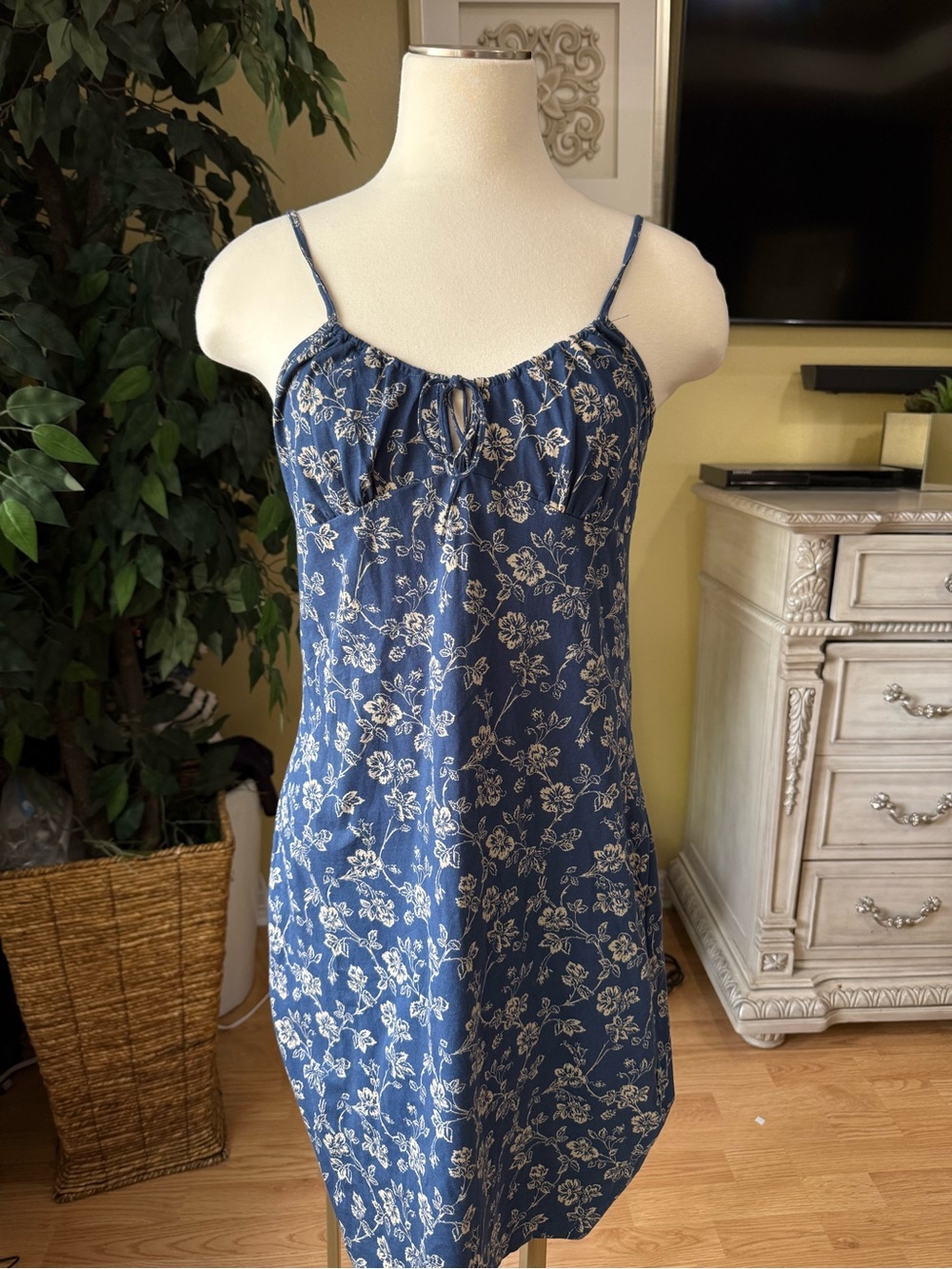 Vintage 90s RALPH Ralph Lauren Floral Cotton Slip Dress Blue M
